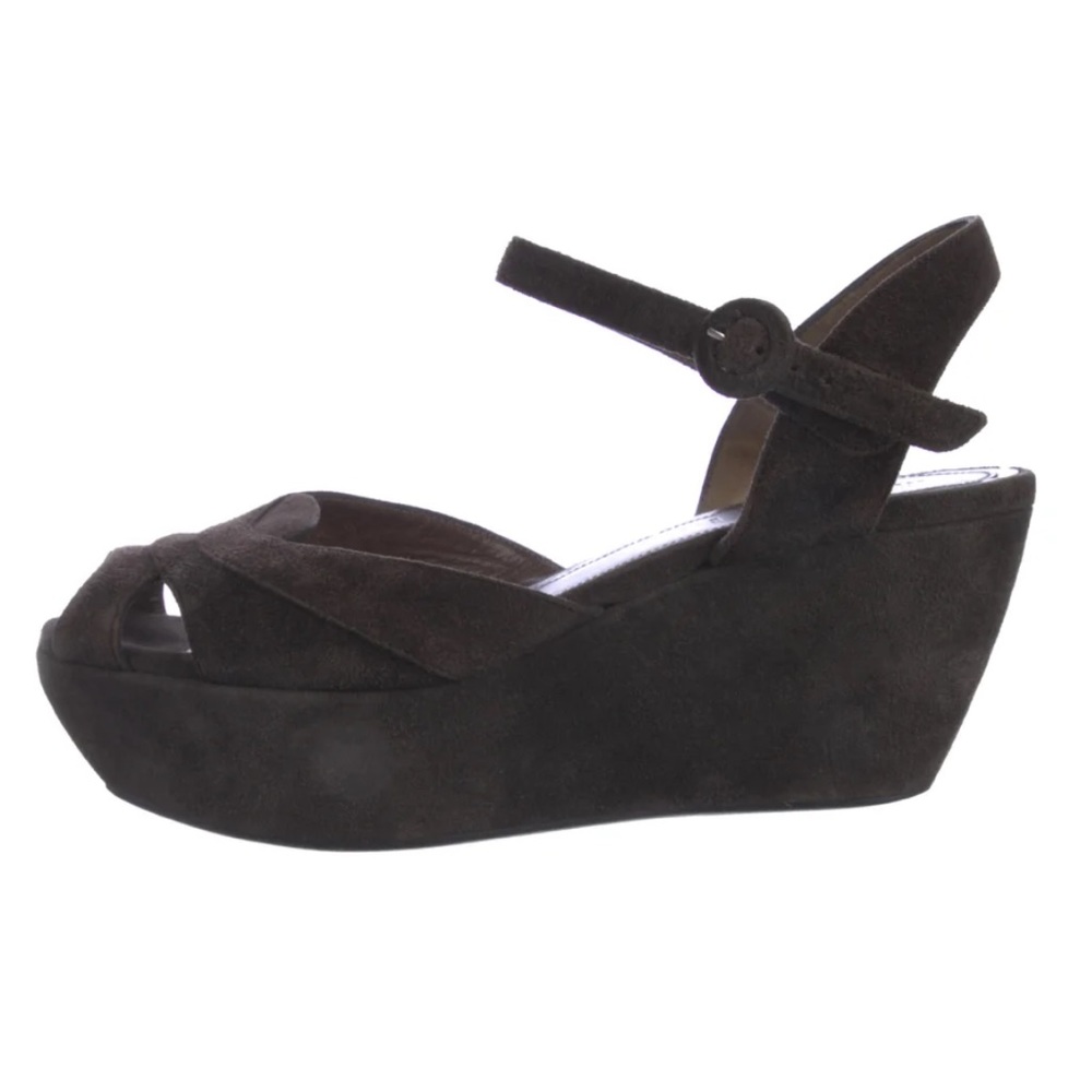 MARNI Suede Ankle Strap Platform Wedge Black Sandal